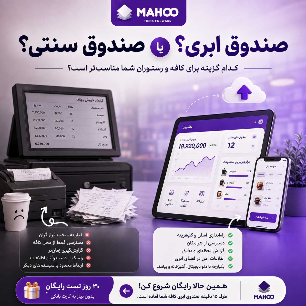 مقایسه صندوق ابری و صندوق سنتی رستوران